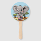 Olifant Baby springt vrolijk in Afrikaanse savanne Handwaaier (Voorkant)