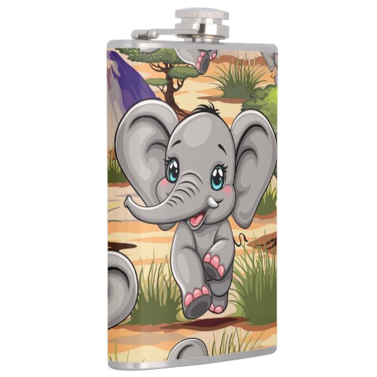 Olifant Baby springt vrolijk in Afrikaanse savanne Heupfles (Rechts)