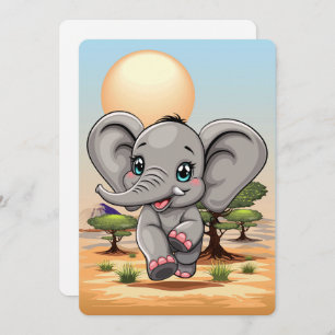 Olifant Baby springt vrolijk in Afrikaanse savanne Kaart