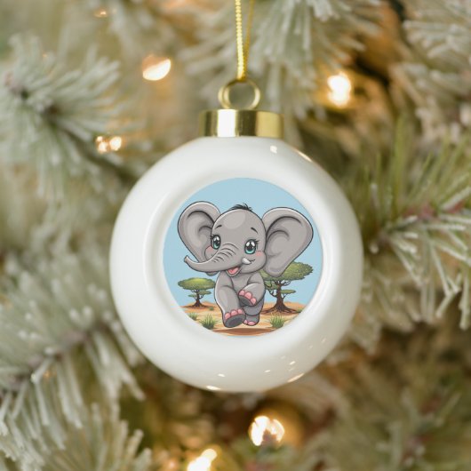 Olifant Baby springt vrolijk in Afrikaanse savanne Keramische Bal Ornament (Boom)