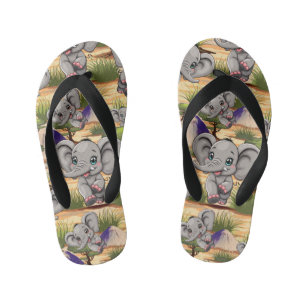Olifant Baby springt vrolijk in Afrikaanse savanne Kinder Teenslippers
