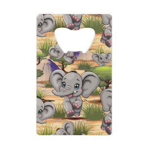 Olifant Baby springt vrolijk in Afrikaanse savanne Kredietkaart Flessenopener