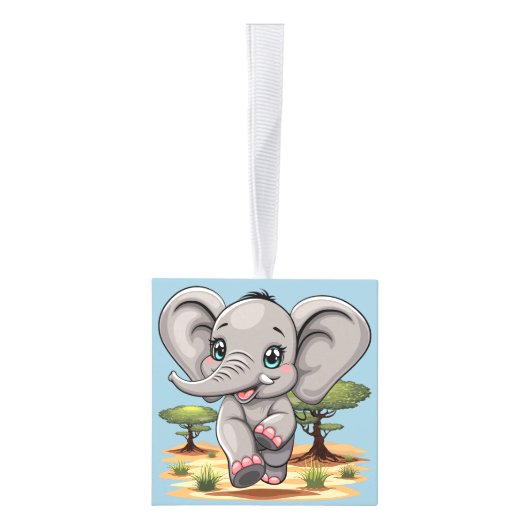Olifant Baby springt vrolijk in Afrikaanse savanne Kubus Ornament (Rechts)