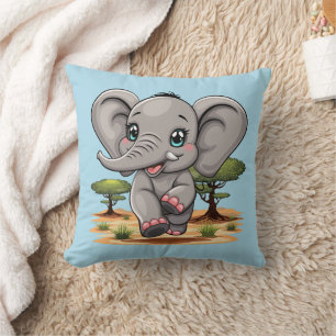 Olifant Baby springt vrolijk in Afrikaanse savanne Kussen