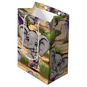 Olifant Baby springt vrolijk in Afrikaanse savanne Medium Cadeauzakje