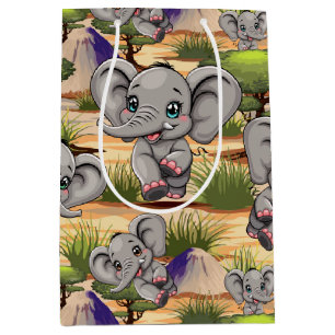 Olifant Baby springt vrolijk in Afrikaanse savanne Medium Cadeauzakje