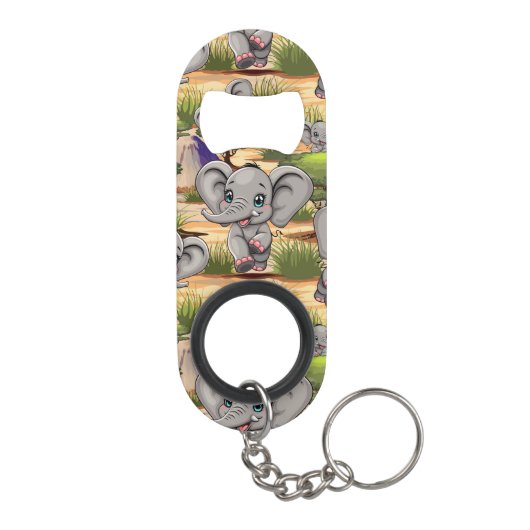 Olifant Baby springt vrolijk in Afrikaanse savanne Mini Flessenopener (Achterkant)