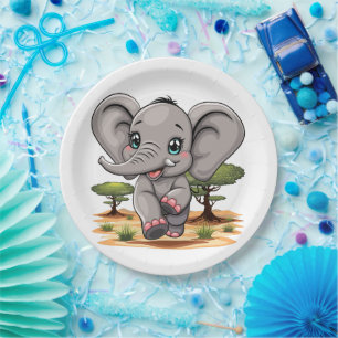 Olifant Baby springt vrolijk in Afrikaanse savanne Papieren Bordje