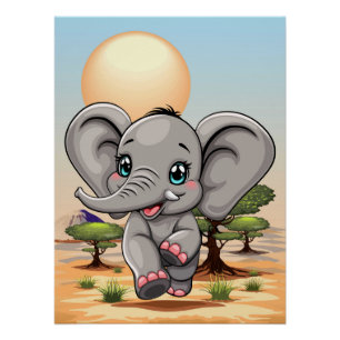Olifant Baby springt vrolijk in Afrikaanse savanne Perfect Poster