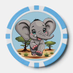 Olifant Baby springt vrolijk in Afrikaanse savanne Poker Chips