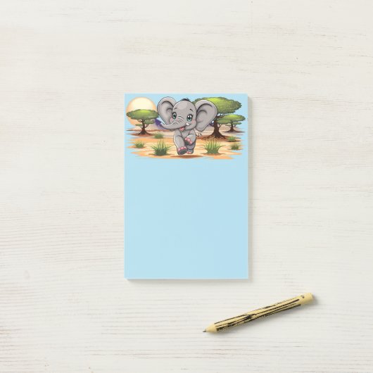 Olifant Baby springt vrolijk in Afrikaanse savanne Post-it® Notes (Op bureau)