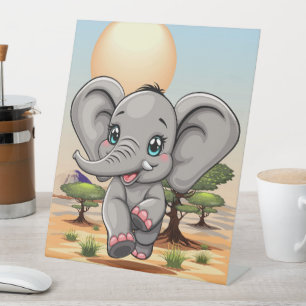 Olifant Baby springt vrolijk in Afrikaanse savanne Reclamebord Met Voetstuk