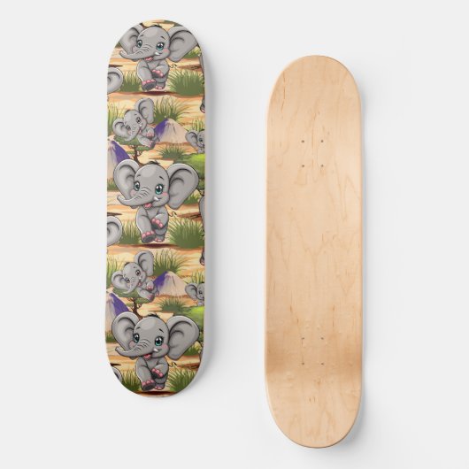 Olifant Baby springt vrolijk in Afrikaanse savanne Skateboard (Voorkant)