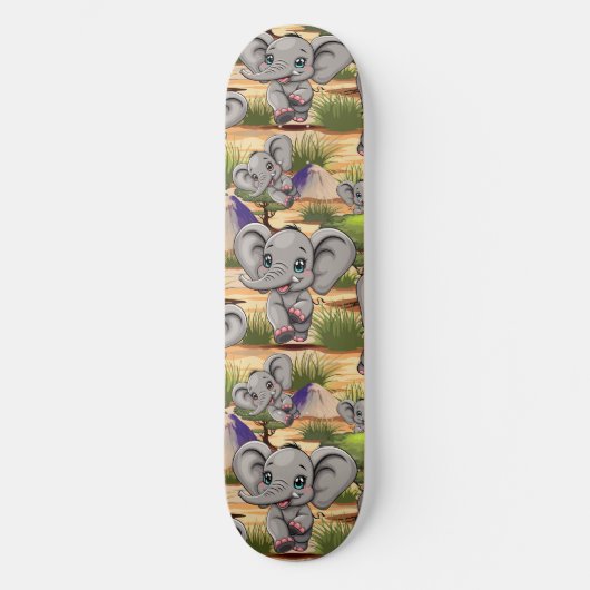 Olifant Baby springt vrolijk in Afrikaanse savanne Skateboard (Voorkant)