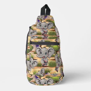 Olifant Baby springt vrolijk in Afrikaanse savanne Sling Bag