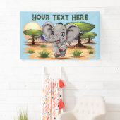 Olifant Baby springt vrolijk in Afrikaanse savanne Spandoek (Insitu)
