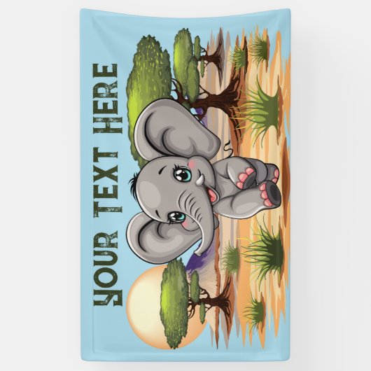 Olifant Baby springt vrolijk in Afrikaanse savanne Spandoek (Verticaal)