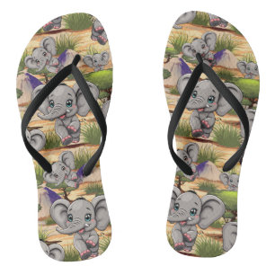 Olifant Baby springt vrolijk in Afrikaanse savanne Teenslippers