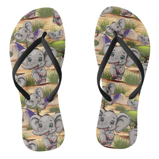 Olifant Baby springt vrolijk in Afrikaanse savanne Teenslippers (Voetbed)