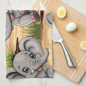Olifant Baby springt vrolijk in Afrikaanse savanne Theedoek (Quarter Fold)