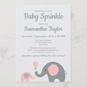 Olifant Baby Sprinkle Invitation in Roze en Grijs Kaart