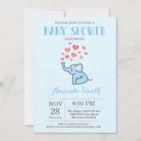 Olifant Babyshower Uitnodiging Blauw en Grijs
