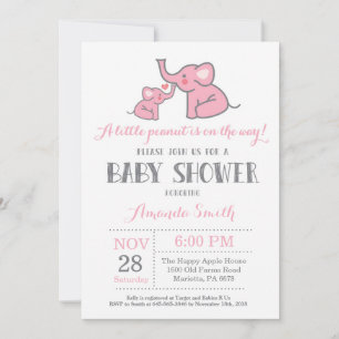 Olifant Babyshower Uitnodiging Roze en Grijs