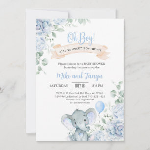 Olifant & ballon jongen Baby Shower uitnodiging, b Kaart