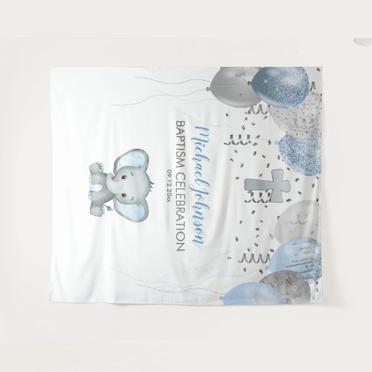 Olifant Ballonnen Watercolor Doopfeest Wandkleed (Voorkant (horizontaal))