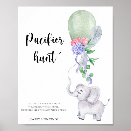 Olifant & Balloon Fopspeen hunt baby shower spel Poster (Voorkant)