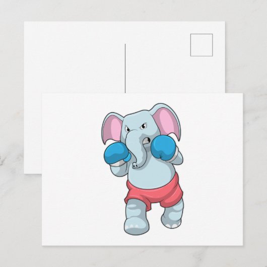 Olifant bij boksen met boks handschoenen briefkaart (Voorkant / Achterkant)