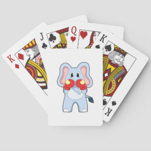Olifant bij boksen met boks handschoenen pokerkaarten