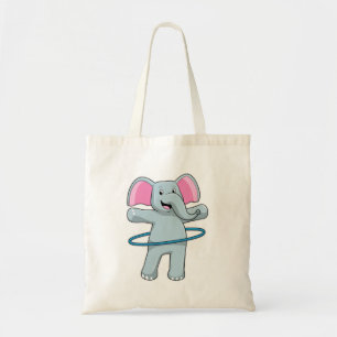 olifant bij fitness met fitnessbanden tote bag