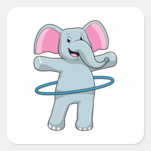 olifant bij fitness met fitnessbanden vierkante sticker