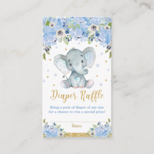 Olifant Blauw Bloemen Baby shower Luier Raffle Informatiekaartje