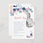 Olifant Blauw en Roze Baby shower Dank U Bedankkaart (Voorkant / Achterkant)