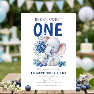 Olifant Blauwe Bes Berry Zoete Eén 1e Verjaardag Kaart