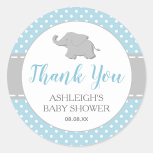Olifant Blauwe Stippen Jongens Baby Shower Ronde Sticker
