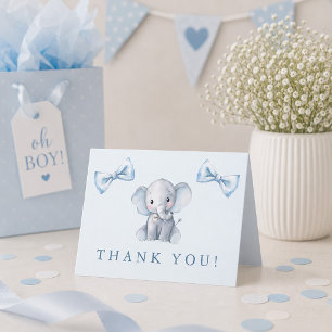 Olifant Blauwe Vlinderdas Baby Shower Jongen Bedankkaart
