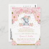 Olifant Blush Bloemen Baby shower door Mail Meisje Briefkaart (Voorkant / Achterkant)