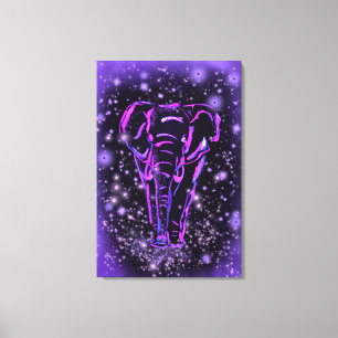 Olifant Canvasprint Paars Roze Sterrennacht Canvas Afdruk