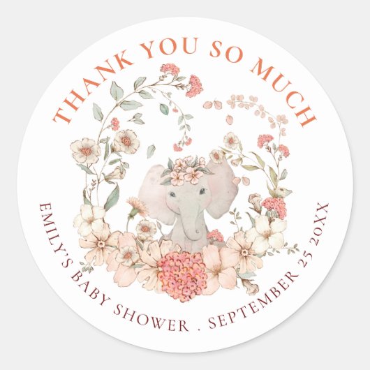  olifant dank u meisje Baby shower Ronde Sticker (Voorkant)