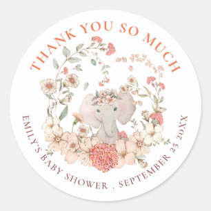  olifant dank u meisje Baby shower Ronde Sticker