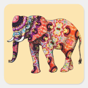 Olifant Dier Traditionele Chinese Patronen Vierkante Sticker