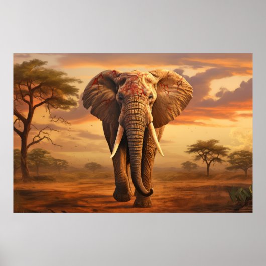 Olifant Dier Wilderness Kleurrijke Kunst Poster (Voorkant)
