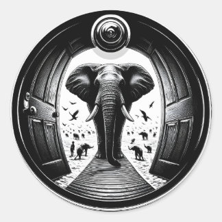 Olifant door de Peephole Doorway | Fisheye Ronde Sticker