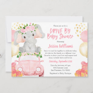 Olifant Drive By Baby Shower Uitnodiging