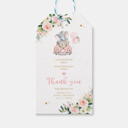 Olifant Drive van Baby shower Pink Rose Cadeaulabel (Voorkant)