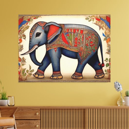Olifant Elegantie: Madhubani Canvas Prints (Insitu (Woonkamer))