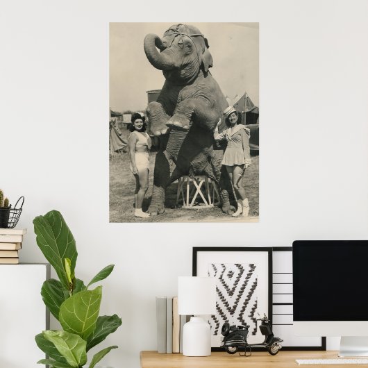 olifant en 2 meisjes circus poster (Thuiskantoor)